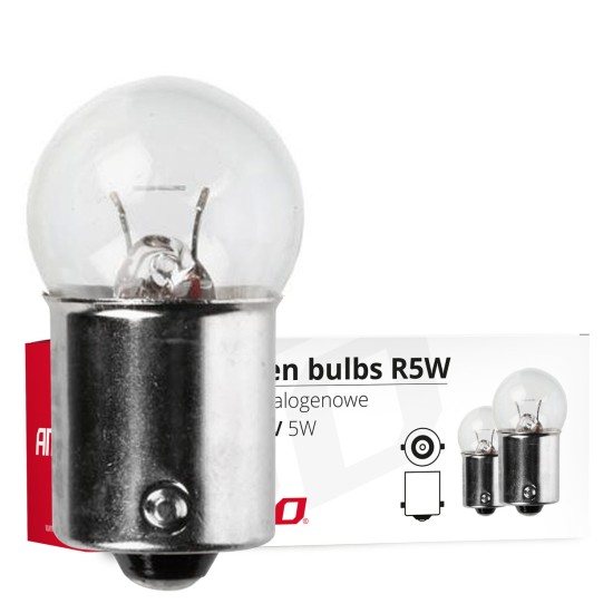 Amio – Λαμπτήρες Αλογόνου R5W BA15s 12V 5W (Φουντούκι) για Φώτα Θέσης Αυτοκινήτου – Κουτί 10 Τεμ. (01485/AM)