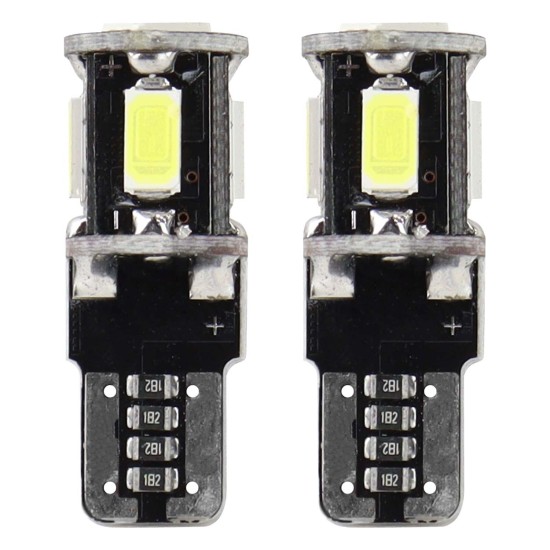 Amio – Λαμπάκια LED T10 W5W 12V 2W 5600K 5xSMD 5730 CANBUS Καρφωτά για Ισχυρό Λευκό Φωτισμό χωρίς Σφάλματα – Σετ 2 Τεμ. (01628/AM)