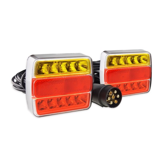 Amio - Σετ Φανάρια Πίσω Τρέιλερ LED Μαγνητικά 12V με Καλώδιο 7pin σε Compact Σχεδιασμό για Πλήρη Σήμανση και Εύκολη Τοποθέτηση σε Ρυμουλκούμενα - 1 Σετ (02141/AM)
