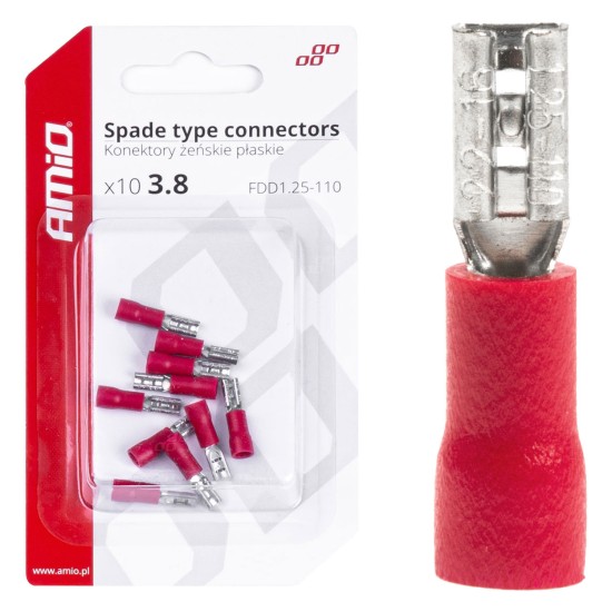 Amio - ΦΙΣΑΚΙΑ ΘΗΛΥΚΑ ΚΟΚΚΙΝΑ FDD1 1,25-110 /10A/ 3,8mm ΑΜΟ - 10 ΤΕΜ. (03060/AM)