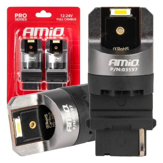Amio - ΛΑΜΠΑΚΙΑ P27W 12/24V 6.000K 2SMD LED FULL CAN-BUS ΛΕΥΚΟ PRO SERIES - 2 Τεμ. (03597/AM)