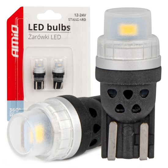 Amio - ΛΑΜΠΑΚΙΑ T10 W5W 12/24V 2x3020 SMD LED ΛΕΥΚΟ PURE LIGHT SERIES - 2 Τεμ. (03726/AM)