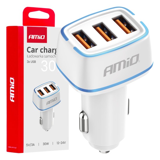 Amio - ΦΟΡΤΙΣΤΗΣ ΑΝΑΠΤΗΡΑ 12/24V ΜΕ 3 ΘΥΡΕΣ 3xUSB 30W 5V/3.0A ΛΕΥΚΟΣ 1 - 1 ΤΕΜ. (03889/AM)