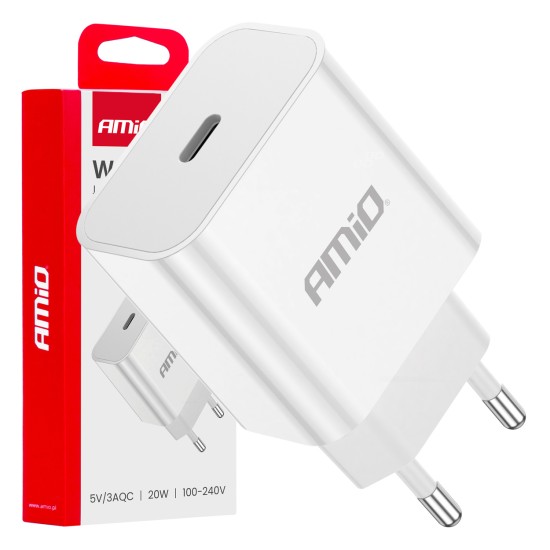 Amio - ΦΟΡΤΙΣΤΗΣ ΚΙΝΗΤΟY ΟΙΚΙΑΚΗ ΠΡΙΖΑ 1ΘΥΡΑ USB-C 20W 5V/3AQC ΛΕΥΚΟΣ - 1 ΤΕΜ. (03891/AM)