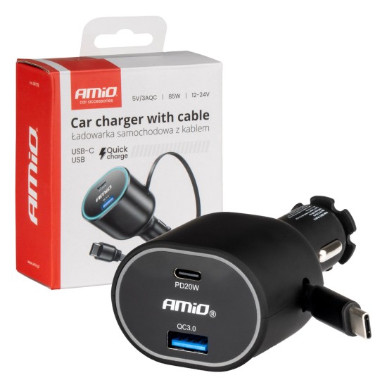 Amio - ΦΟΡΤΙΣΤΗΣ ΑΝΑΠΤΗΡΑ ΜΕ 2 ΘΥΡΕΣ USB-C 20W+USB-A QUICK CHARGE 3.0 ΜΕ ΚΑΛΩΔΙΟ USB-C 30W ΜΑΥΡΟ - 1 Τεμ. (04176/AM)