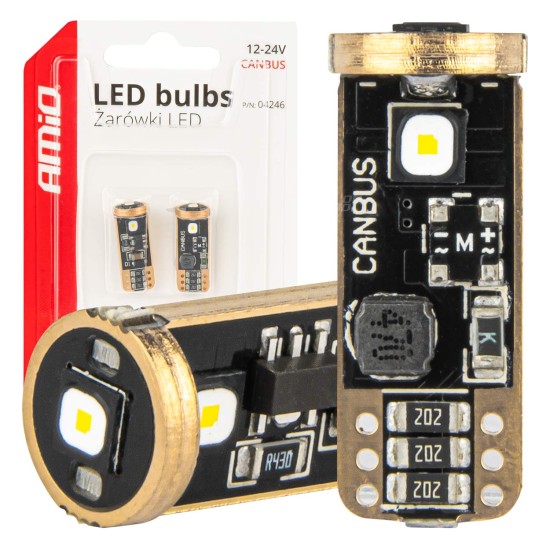 Amio - ΛΑΜΠΑΚΙΑ T10 W5W 12V/24V LED CAN-BUS 3xSMD 3838 ΛΕΥΚΟ 5500K - 2 ΤΕΜ. (04246/AM)