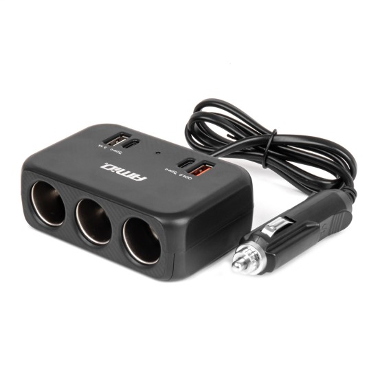 Amio - ΑΝΤΑΠΤΟΡΑΣ ΑΝΑΠΤΗΡΑ 12/24V 120W ΜΑΥΡΟΣ/3 ΘΕΣΕΙΣ/1xUSB-A+1xUSB-C QC 4.0 ΤΑΧΕΙΑΣ ΦΟΡΤΙΣΗΣ/ΚΑΛΩΔΙΟ 80cm - 1 Τεμ. (04365/AM)