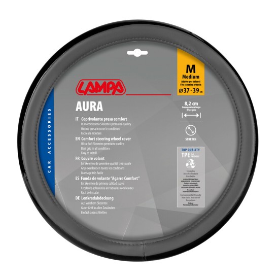 Lampa - Κάλυμμα Τιμονιού AURA (M) 37/39cm Μαύρο ένθετο με γυαλάδα  / Γκρί άοσμο μαλακό Skeentex - 1 τεμ. (L3290.7)