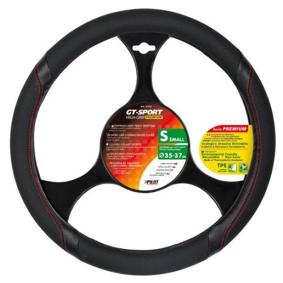 Lampa Κάλυμμα Τιμονιού Αυτοκινήτου GT-Sport Premium 35-37εκ. Άοσμο λαβές με δερματίνη αντοχής Συνθετικό Μαύρο με Κόκκινη Ραφή 1-τεμ. (L3313.2)