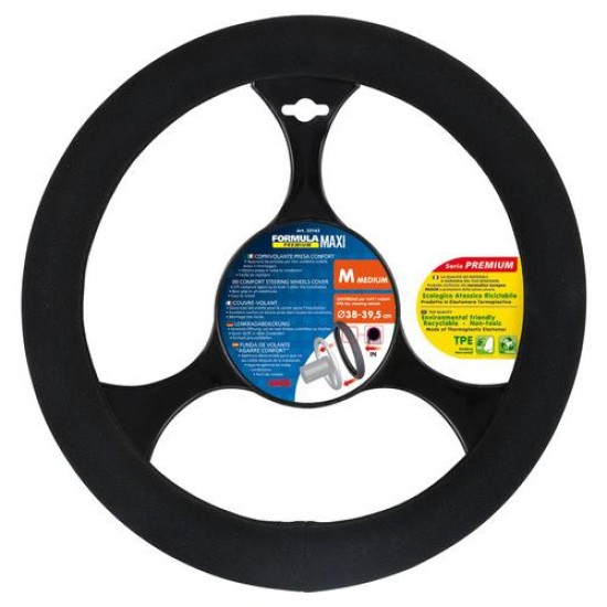 Lampa Κάλυμμα Τιμονιού Αυτοκινήτου Formula Maxi 38-39,5εκ. Άοσμο Ευρείας κάλυψης Μαύρο με Μαύρη Ραφή 1-τεμ. (L3314.3)