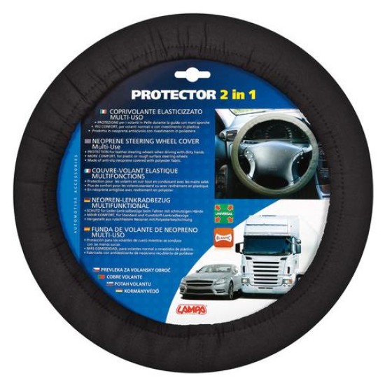 Lampa Κάλυμμα Τιμονιού Αυτοκινήτου Protector 2in1 με Διάμετρο 34-45εκ. Neopren & Polyester Μαύρο Ελαστικό 1-τεμ. (L3314.6)
