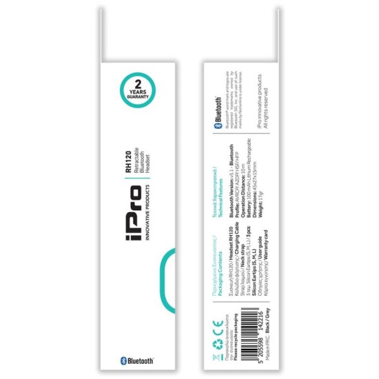Ακουστικό Bluetooth iPro RH120 Retractable Μαύρο-Μπλε Ακουστικό Bluetooth iPro RH120 Retractable Μαύρο-Μπλε