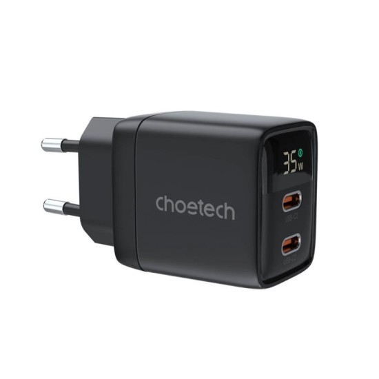 Φορτιστής Ταξιδίου Ταχείας Φόρτισης Choetech PD6051 με Διπλή Έξοδο USB C GaN PD 35W Μαύρο Φορτιστής Ταξιδίου Ταχείας Φόρτισης Choetech PD6051 με Διπλή Έξοδο USB C GaN PD 35W Μαύρο
