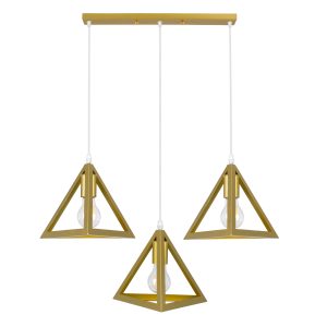 TRIANGLE 00625 Μοντέρνο Κρεμαστό Φωτιστικό Ράγα Τρίφωτο 3 x E27 IP20 Χρυσό Μέταλλο – Μ70 x Π22 x Y130cm