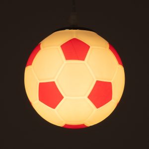 FOOTBALL 00642 Παιδικό Κρεμαστό Φωτιστικό Μπάλα Μονόφωτο 1 x E27 IP20 Λευκό & Κόκκινο Γυαλί – Μ15 x Π15 x Y18cm
