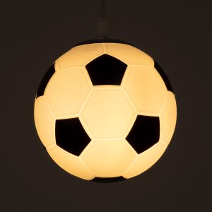 FOOTBALL 00643 Παιδικό Κρεμαστό Φωτιστικό Μπάλα Μονόφωτο 1 x E27 IP20 Λευκό & Μαύρο Γυαλί – Μ15 x Π15 x Y18cm