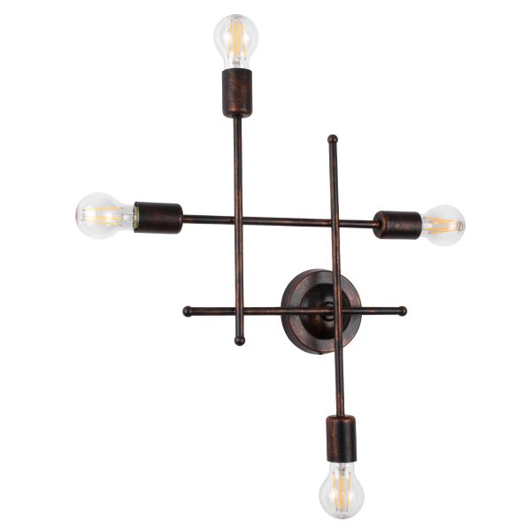 PIPING 00662 Vintage Επιτοίχιο Φωτιστικό Πολύφωτο 4 x E27 IP20 Χάλκινο Μέταλλο - Μ40 x Π9 x Υ52cm - Image 3