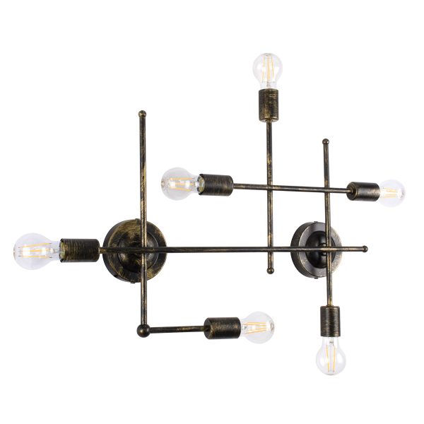 PIPING 00666-1 Vintage Φωτιστικό Οροφής Πλέγμα Πολύφωτο 6 x E27 IP20 Μπρούτζινο Μέταλλο - Μ66 x Π9.5 x Υ49cm - Image 3