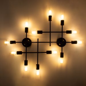 PIPING 00667-1 Vintage Φωτιστικό Οροφής Πλέγμα Πολύφωτο 12 x E27 IP20 Μαύρο Μέταλλο – Μ78.5 x Π9.5 x Υ64cm