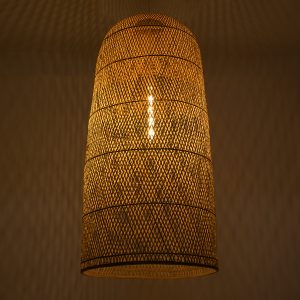 CALERO 00670 Boho Κρεμαστό Φωτιστικό Καμπάνα Μονόφωτο 1 x E27 IP20 Μπεζ Ξύλο – Μ60 x Π60 x Y120cm