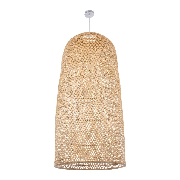 CALERO 00670 Boho Κρεμαστό Φωτιστικό Καμπάνα Μονόφωτο 1 x E27 IP20 Μπεζ Ξύλο - Μ60 x Π60 x Y120cm - Image 3