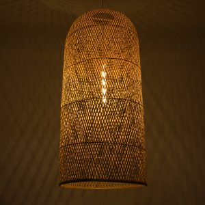 CALERO 00671 Boho Κρεμαστό Φωτιστικό Καμπάνα Μονόφωτο 1 x E27 IP20 Μπεζ Ξύλο – Μ50 x Π50 x Y110cm