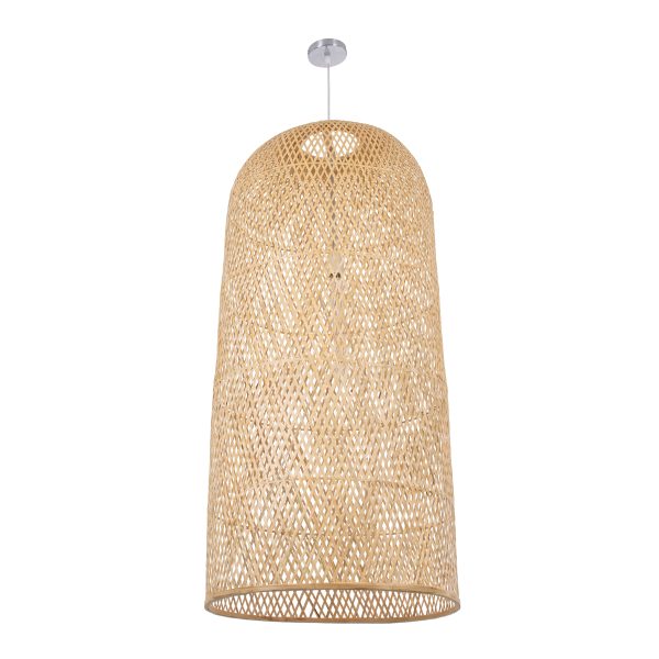 CALERO 00671 Boho Κρεμαστό Φωτιστικό Καμπάνα Μονόφωτο 1 x E27 IP20 Μπεζ Ξύλο - Μ50 x Π50 x Y110cm - Image 3