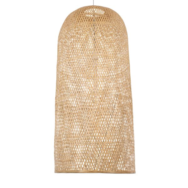 CALERO 00671 Boho Κρεμαστό Φωτιστικό Καμπάνα Μονόφωτο 1 x E27 IP20 Μπεζ Ξύλο - Μ50 x Π50 x Y110cm - Image 4