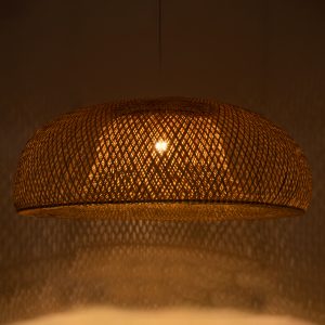 SAN TROPEZ 00673 Boho Κρεμαστό Φωτιστικό Πλέγμα Μονόφωτο 1 x E27 IP20 Μπεζ Ξύλο – Μ100 x Π100 x Y35cm