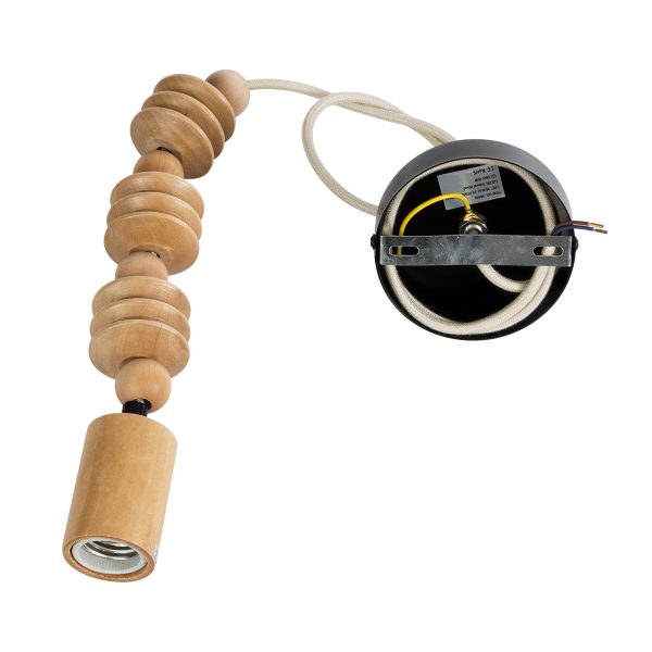 BEADS 00696 Vintage Κρεμαστό Φωτιστικό Ανάρτηση Μονόφωτο 1 x E27 IP20 Μπεζ Ξύλο - Μ5 x Π5 x Υ33cm - Image 3