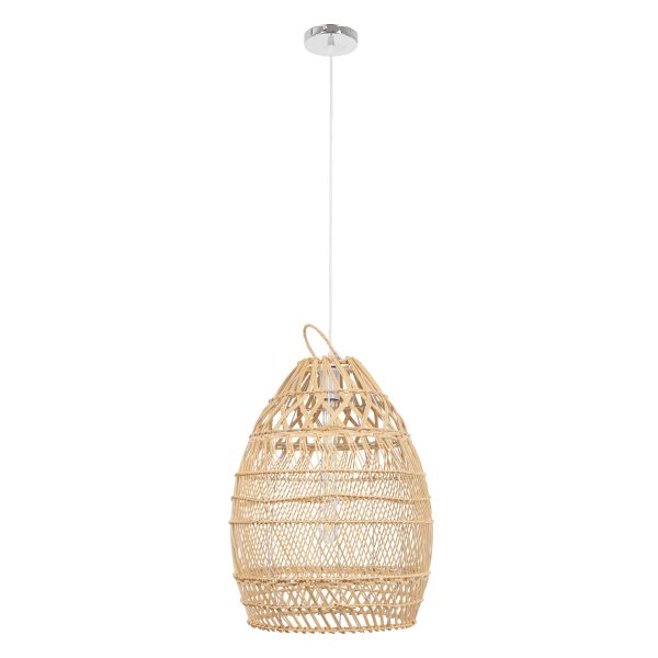 TAHITI 00710 Boho Κρεμαστό Φωτιστικό Πλέγμα Μονόφωτο 1 x E27 IP20 Μπεζ Ξύλο - Μ38 x Π38 x Υ50cm - Image 3