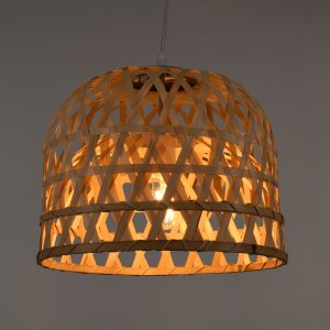 MANGEA 00715 Boho Κρεμαστό Φωτιστικό Πλέγμα Μονόφωτο 1 x E27 IP20 Μπεζ Ξύλο – Μ35 x Π35 x Υ22cm