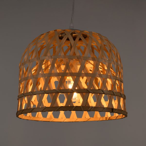 MANGEA 00715 Boho Κρεμαστό Φωτιστικό Πλέγμα Μονόφωτο 1 x E27 IP20 Μπεζ Ξύλο - Μ35 x Π35 x Υ22cm - Image 2