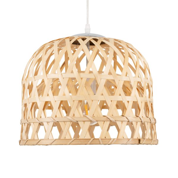 MANGEA 00715 Boho Κρεμαστό Φωτιστικό Πλέγμα Μονόφωτο 1 x E27 IP20 Μπεζ Ξύλο - Μ35 x Π35 x Υ22cm - Image 4