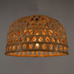 MANGEA 00716 Boho Κρεμαστό Φωτιστικό Πλέγμα Μονόφωτο 1 x E27 IP20 Μπέζ Ξύλο – Μ50 x Π50 x Υ34cm