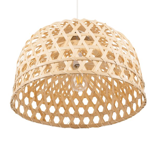 MANGEA 00716 Boho Κρεμαστό Φωτιστικό Πλέγμα Μονόφωτο 1 x E27 IP20 Μπέζ Ξύλο - Μ50 x Π50 x Υ34cm - Image 5