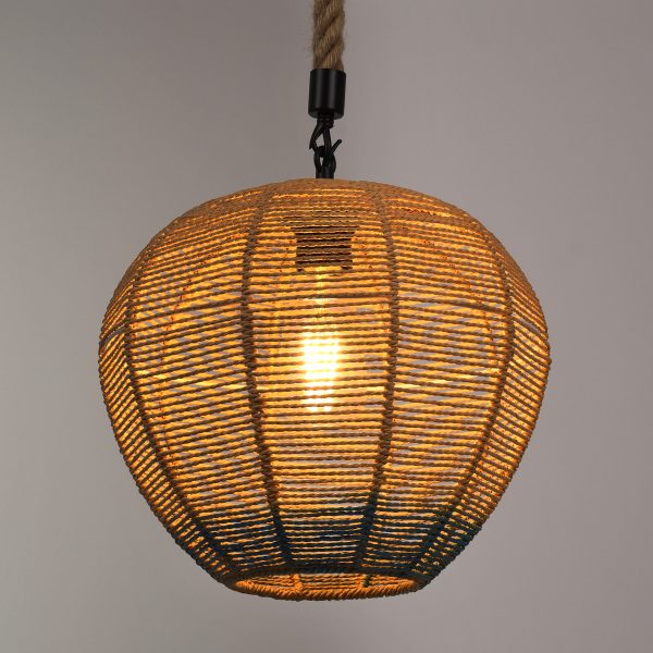 SIMON 00726 Boho Κρεμαστό Φωτιστικό Πλέγμα Μονόφωτο 1 x E27 IP20 Μπεζ & Μπλε Σχοινί - Μ30 x Π30 x Υ30cm - Image 2