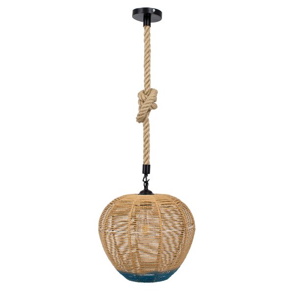 SIMON 00726 Boho Κρεμαστό Φωτιστικό Πλέγμα Μονόφωτο 1 x E27 IP20 Μπεζ & Μπλε Σχοινί - Μ30 x Π30 x Υ30cm - Image 3
