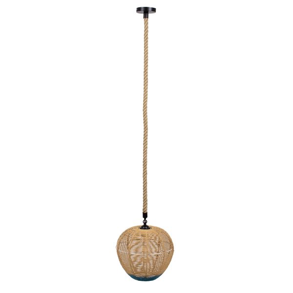 SIMON 00726 Boho Κρεμαστό Φωτιστικό Πλέγμα Μονόφωτο 1 x E27 IP20 Μπεζ & Μπλε Σχοινί - Μ30 x Π30 x Υ30cm - Image 4