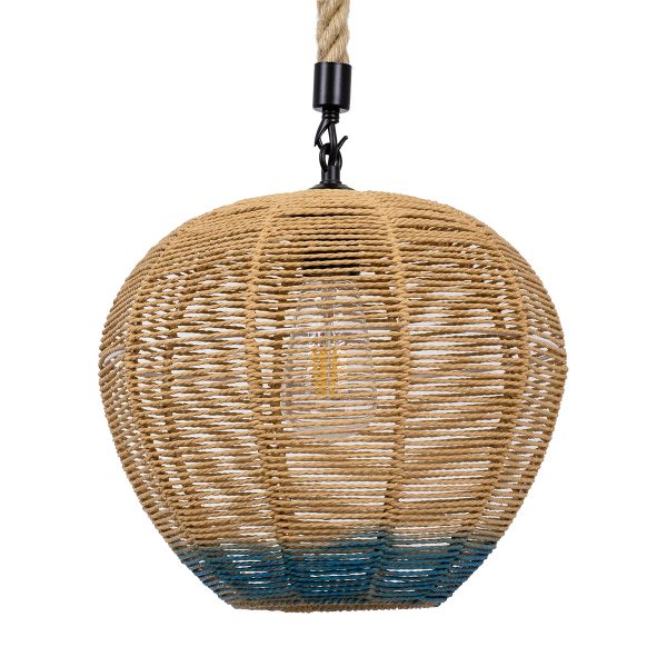 SIMON 00726 Boho Κρεμαστό Φωτιστικό Πλέγμα Μονόφωτο 1 x E27 IP20 Μπεζ & Μπλε Σχοινί - Μ30 x Π30 x Υ30cm - Image 5