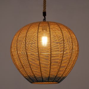 SIMON 00727 Boho Κρεμαστό Φωτιστικό Ανάρτηση Μονόφωτο 1 x E27 IP20 Μπεζ & Μπλε Σχοινί – Μ50 x Π50 x Y47cm