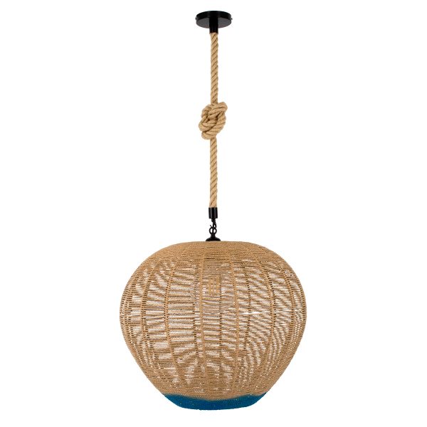 SIMON 00727 Boho Κρεμαστό Φωτιστικό Ανάρτηση Μονόφωτο 1 x E27 IP20 Μπεζ & Μπλε Σχοινί - Μ50 x Π50 x Y47cm - Image 3