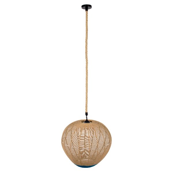 SIMON 00727 Boho Κρεμαστό Φωτιστικό Ανάρτηση Μονόφωτο 1 x E27 IP20 Μπεζ & Μπλε Σχοινί - Μ50 x Π50 x Y47cm - Image 4