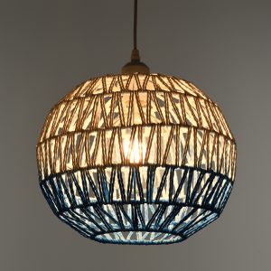 SANTOR 00728 Boho Κρεμαστό Φωτιστικό Πλέγμα Μονόφωτο 1 x E27 IP20 Λευκό & Μπλε Σχοινί – Μ30 x Π30 x Υ30cm