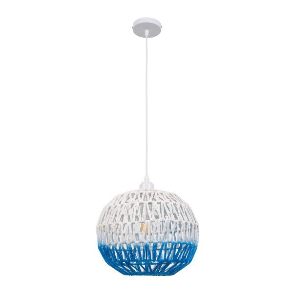 SANTOR 00728 Boho Κρεμαστό Φωτιστικό Πλέγμα Μονόφωτο 1 x E27 IP20 Λευκό & Μπλε Σχοινί - Μ30 x Π30 x Υ30cm - Image 3