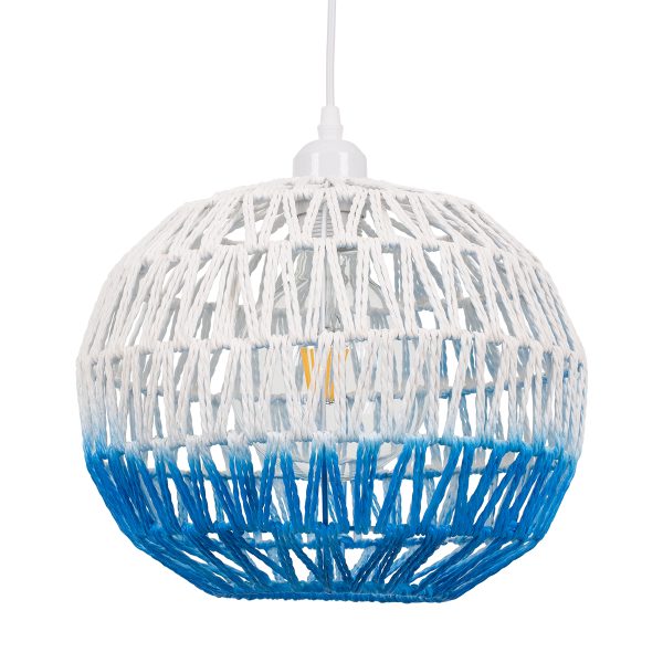 SANTOR 00728 Boho Κρεμαστό Φωτιστικό Πλέγμα Μονόφωτο 1 x E27 IP20 Λευκό & Μπλε Σχοινί - Μ30 x Π30 x Υ30cm - Image 4
