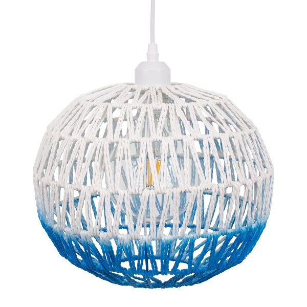 SANTOR 00728 Boho Κρεμαστό Φωτιστικό Πλέγμα Μονόφωτο 1 x E27 IP20 Λευκό & Μπλε Σχοινί - Μ30 x Π30 x Υ30cm - Image 5