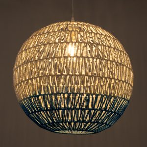 SANTOR 00729 Boho Κρεμαστό Φωτιστικό Μπάλα Μονόφωτο 1 x E27 IP20 Λευκό & Μπλε Σχοινί – Μ50 x Π50 x Y50cm