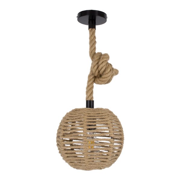 MANDALA 00730 Boho Κρεμαστό Φωτιστικό Μπάλα Μονόφωτο 1 x E27 IP20 Μπεζ Σχοινί - Μ20 x Π20 x Υ20cm - Image 4