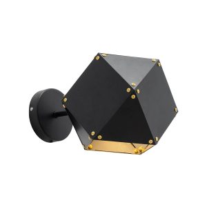WELLES 00794 Μοντέρνο Επιτοίχιο Φωτιστικό Απλίκα Μονόφωτο 1 x E27 IP20 Μαύρο & Χρυσό Μέταλλο – Μ17 x Π28 x Υ17cm